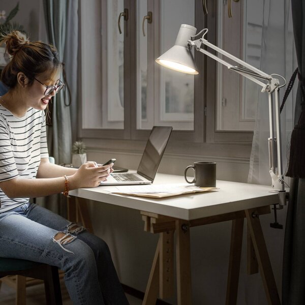 OSRAM Lampada da scrivania Office Line Desk Retro Clip, dimmerabile, Bianco / Opale, Studio / Ufficio, Metallo, Lampada da tavolo LED