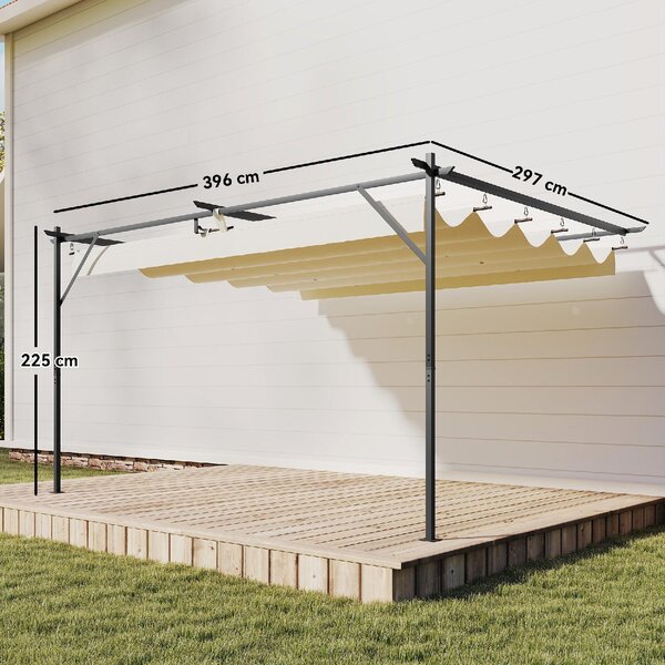 VivaGarden Pergola da Esterno Addossata in Acciao/Poliestere Dimensioni 3x4 m colore Bianco Crema