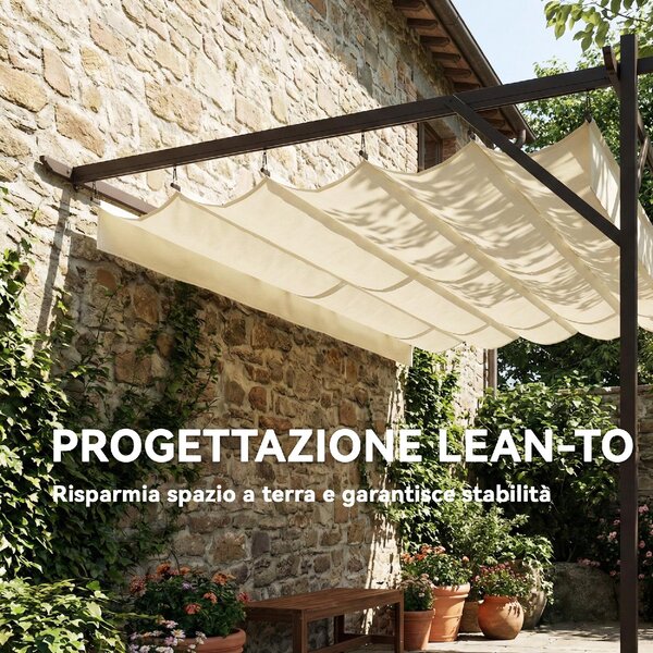 VivaGarden Pergola da Esterno Addossata in Acciao/Poliestere Dimensioni 3x4 m colore Bianco Crema