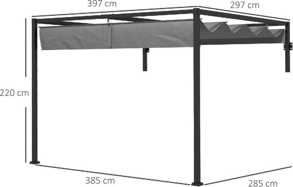 VivaGarden Pergola da Esterno Addossata in Acciaio/Poliestere Dimensioni 3x4 mt colore Grigio