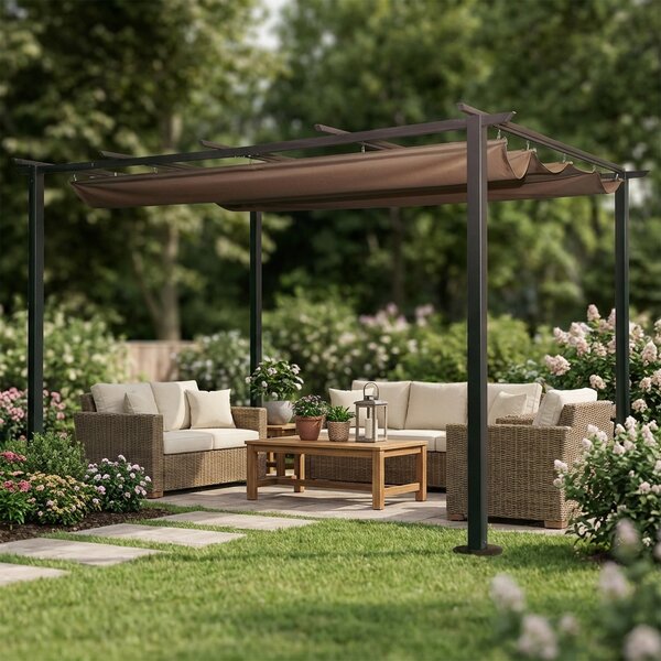 VivaGarden Pergola da Esterno in Acciaio/Poliestere Dimensioni 3x3 mt colore Marrone - Veranda