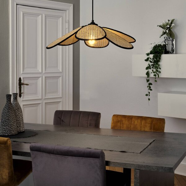 OSRAM Lampada a sospensione Decor Rattan Daisy, dimmerabile, Crema / Ambra, Soggiorno / Sala da pranzo, Legno, Mediterraneo, Lampada a sospensione