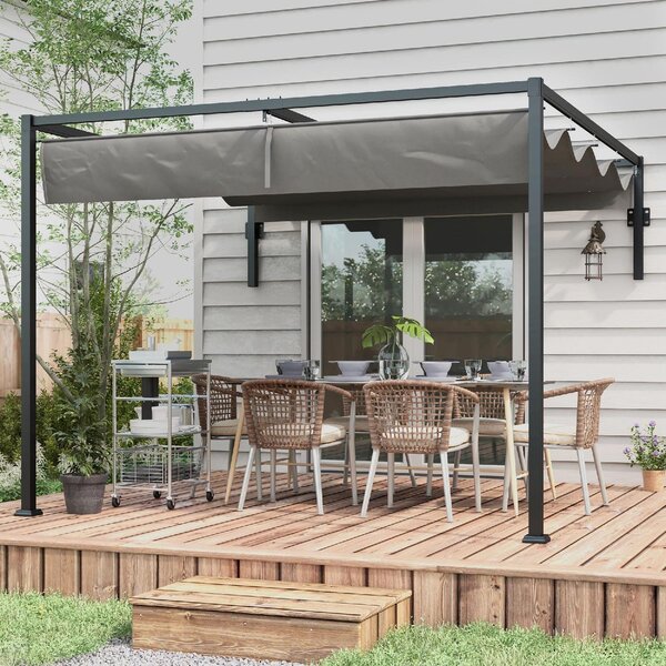 VivaGarden Pergola da Esterno Addossata in Acciaio/Poliestere Dimensioni 3x4 mt colore Grigio