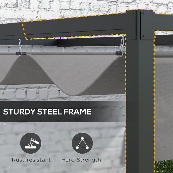 VivaGarden Pergola da Esterno Addossata in Acciaio/Poliestere Dimensioni 3x4 mt colore Grigio