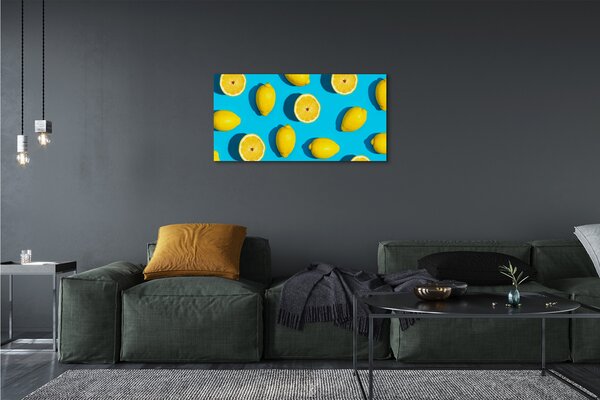 Quadro su tela Limoni su uno sfondo blu 100x50 cm