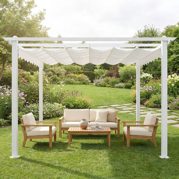 VivaGarden Pergola da Esterno in Alluminio/Poliestere Dimensioni 3x3 mt colore Bianco - Athens
