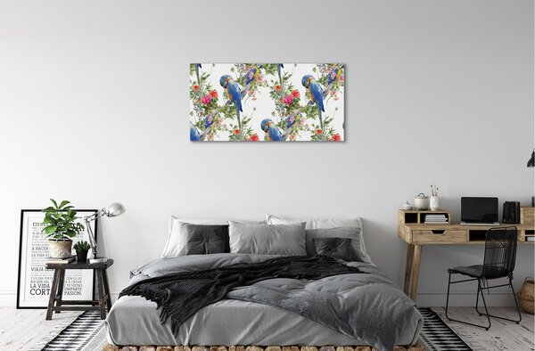 Quadro su tela Uccelli su rami con fiori 100x50 cm