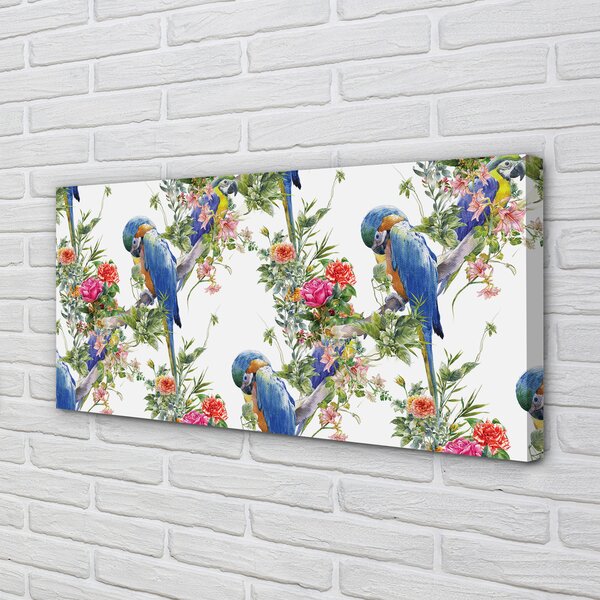 Quadro su tela Uccelli su rami con fiori 100x50 cm