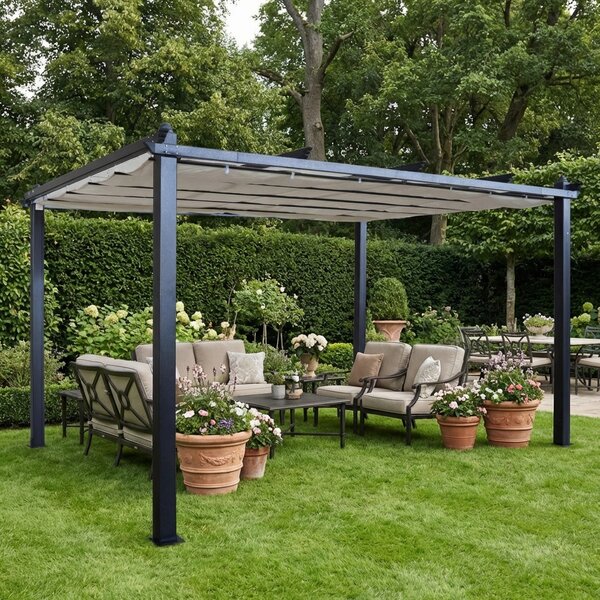 VivaGarden Pergola da Esterno in Alluminio/Poliestere Dimensioni 3x4 mt colore Beige - Athens
