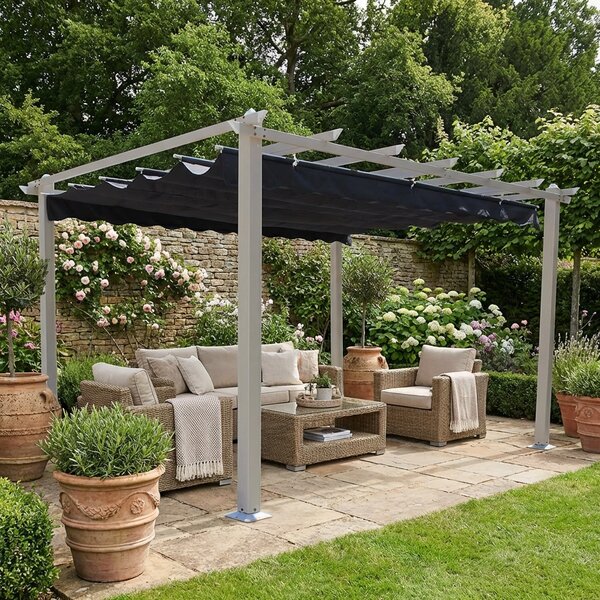 VivaGarden Pergola da Esterno in Alluminio/Poliestere Dimensioni 3x3 mt colore Grigio/Tortora - Athens