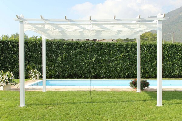 VivaGarden Pergola da Esterno in Alluminio/Poliestere Dimensioni 4x4x2,3 mt colore Bianco con Telo Bianco - Ria