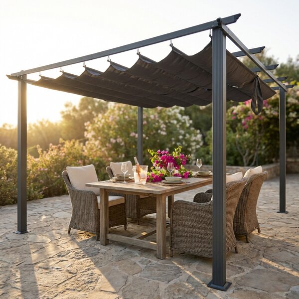 VivaGarden Pergola da Esterno in Alluminio/Poliestere Dimensioni 4x4x2,3 mt colore Antracite con Telo Grigio - Ria