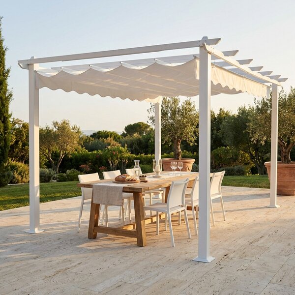 VivaGarden Pergola da Esterno in Alluminio/Poliestere Dimensioni 4x4x2,3 mt colore Bianco con Telo Bianco - Ria