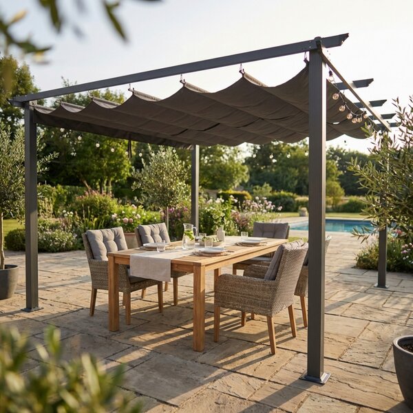 VivaGarden Pergola da Esterno in Alluminio/Poliestere Dimensioni 4x4x2,3 mt colore Antracite con Telo Grigio - Ria
