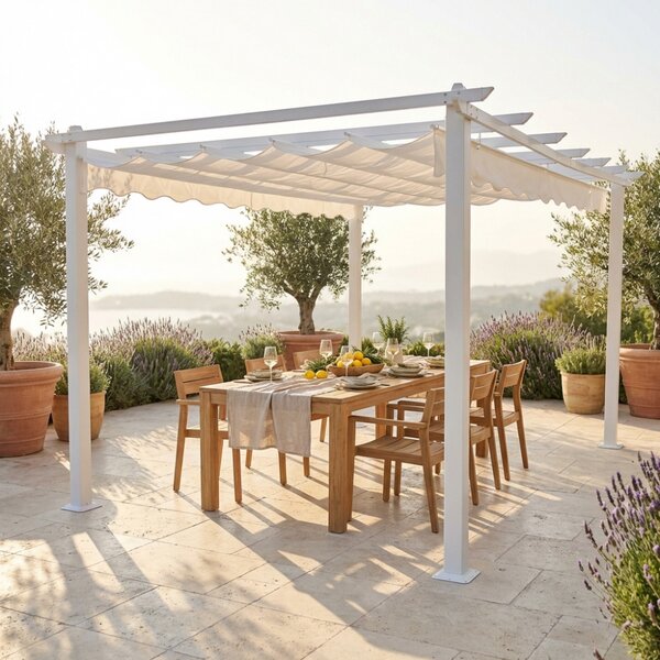 VivaGarden Pergola da Esterno in Alluminio/Poliestere Dimensioni 4x4x2,3 mt colore Bianco con Telo Bianco - Ria