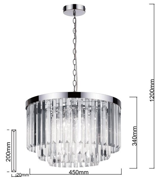 Lampadario a catena VETRO 5xE14/60W/230V cromo lucido