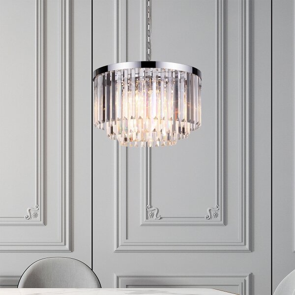 Lampadario a catena VETRO 5xE14/60W/230V cromo lucido