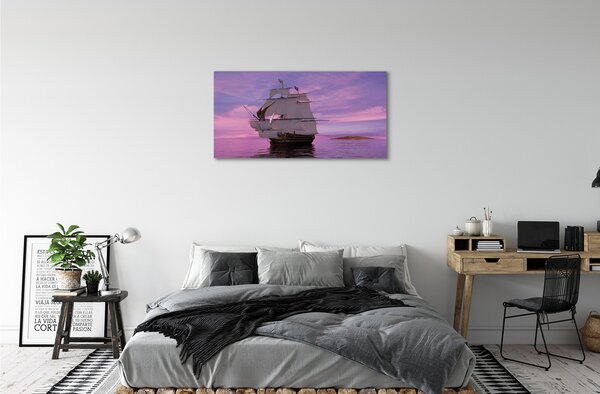 Quadro stampa su tela Nave del mare del paradiso viola 100x50 cm