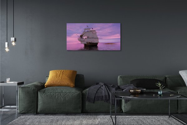 Quadro stampa su tela Nave del mare del paradiso viola 100x50 cm