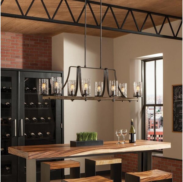 Quintiesse QN-ANGELO8-ISLE - Lampadario su asta ANGELO 8xE27/60W/230V finitura rovere