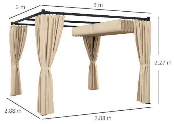 VivaGarden Pergola da Esterno in Metallo/Poliestere Dimensioni 3x3 mt con Tende laterali colore Beige