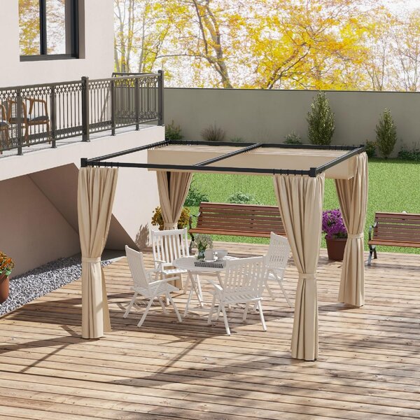 VivaGarden Pergola da Esterno in Metallo/Poliestere Dimensioni 3x3 mt con Tende laterali colore Beige
