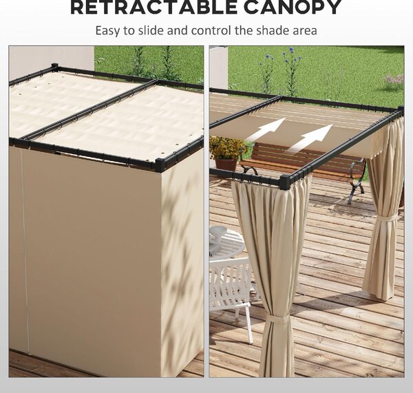 VivaGarden Pergola da Esterno in Metallo/Poliestere Dimensioni 3x3 mt con Tende laterali colore Beige