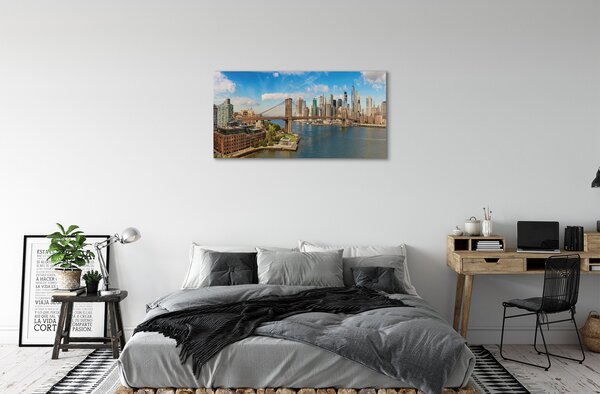 Quadro su tela Panorama Bridge Skyscrapers 100x50 cm