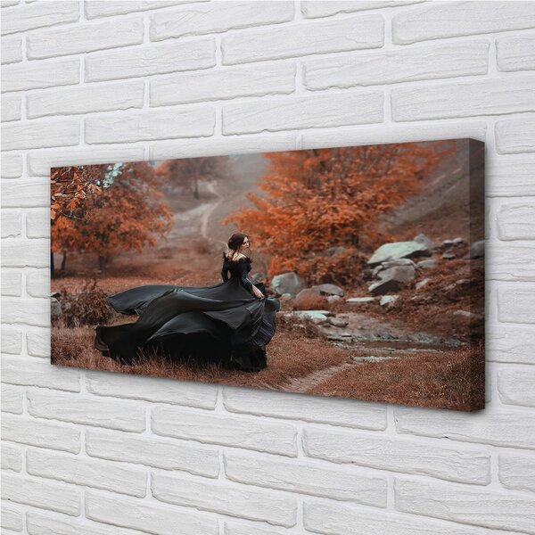 Stampa quadro su tela Una donna autunno montagne 100x50 cm