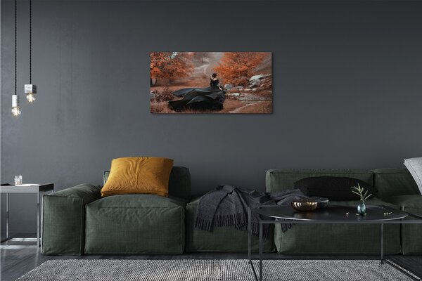 Stampa quadro su tela Una donna autunno montagne 100x50 cm