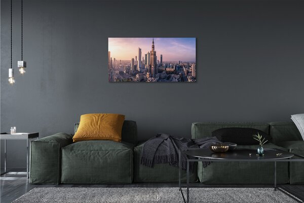 Stampa quadro su tela Panorama di Warsaw Sunrise Skyscrapers 100x50 cm