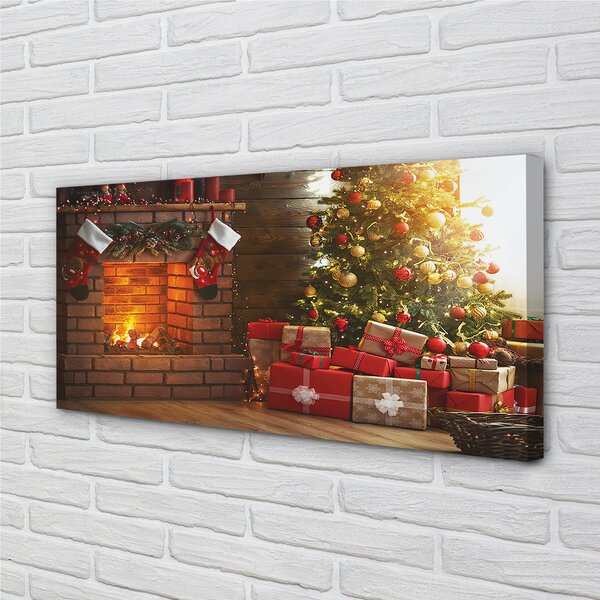 Quadro su tela Regali del camino dell'albero di Natale 100x50 cm