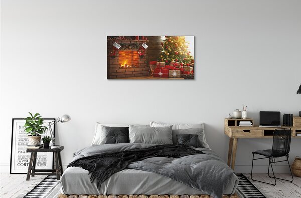 Quadro su tela Regali del camino dell'albero di Natale 100x50 cm