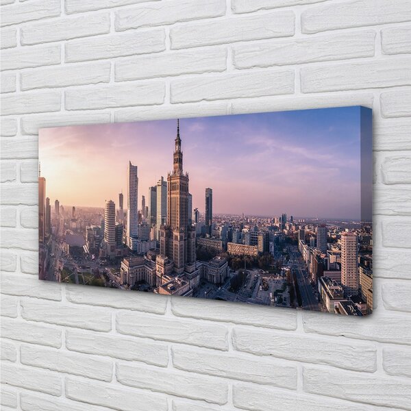 Stampa quadro su tela Panorama di Warsaw Sunrise Skyscrapers 100x50 cm