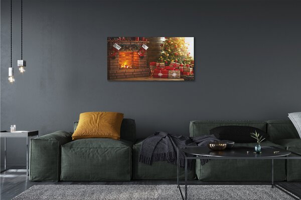 Quadro su tela Regali del camino dell'albero di Natale 100x50 cm