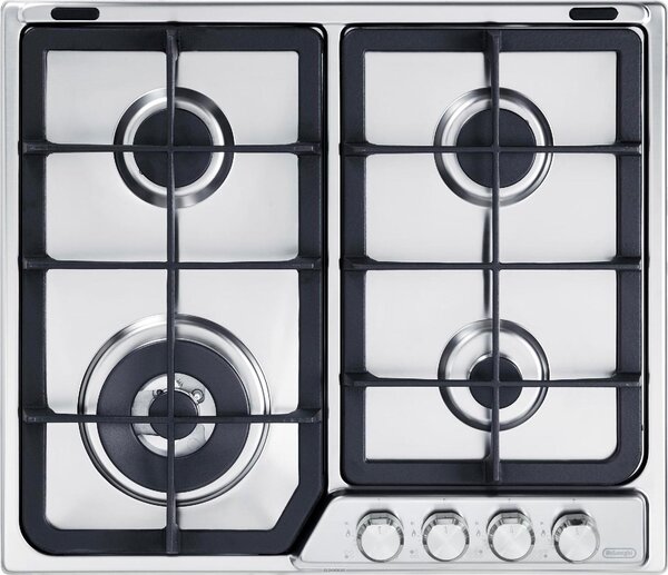De Longhi Piano Cottura 4 Fuochi a Gas 60 cm (1 Bruciatore Tripla Corona) colore Inox - PFI 46 GH Linea Professional