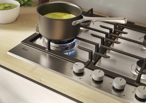 Hoover Piano Cottura 4 Fuochi a Gas 60 cm (1 Bruciatore Doppia Corona) colore Acciaio Inox - HHG6BF4C3X H-HOB 300