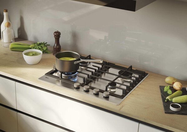 Hoover Piano Cottura 4 Fuochi a Gas 60 cm (1 Bruciatore Doppia Corona) colore Acciaio Inox - HHG6BF4C3X H-HOB 300