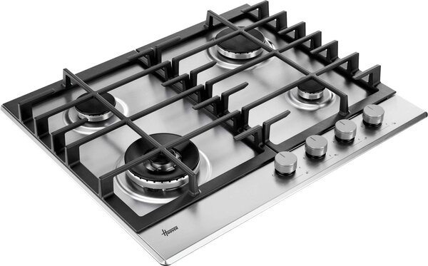 Hoover Piano Cottura 4 Fuochi a Gas 60 cm (1 Bruciatore Doppia Corona) colore Acciaio Inox - HHG6BF4C3X H-HOB 300