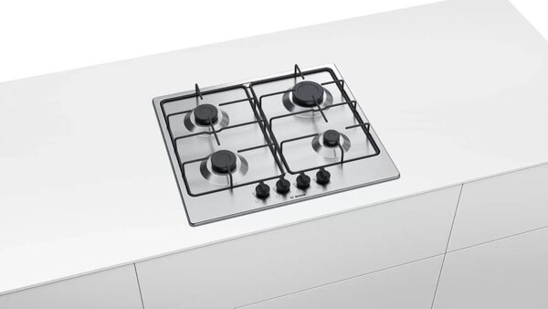 Bosch Piano Cottura 4 Fuochi a Gas 60 cm colore Inox - PGP6B5B86 Serie 4