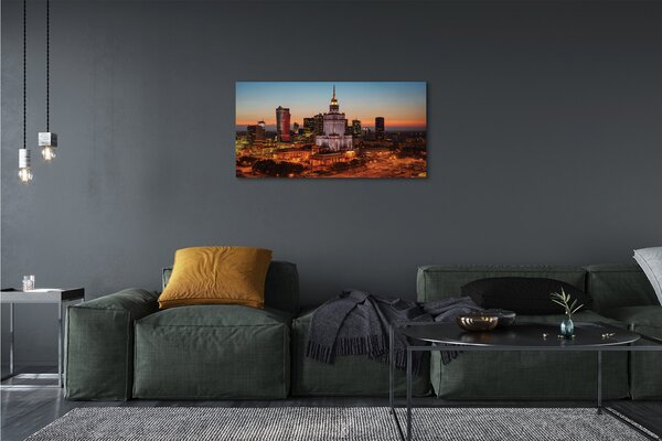 Quadro su tela Panorama notturno per i grattacieli di Varsavia 100x50 cm