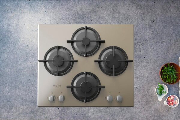 Hotpoint Ariston Piano Cottura 4 Fuochi a Gas 60 cm griglie in Ghisa colore Champagne - HAGD 61S/CH