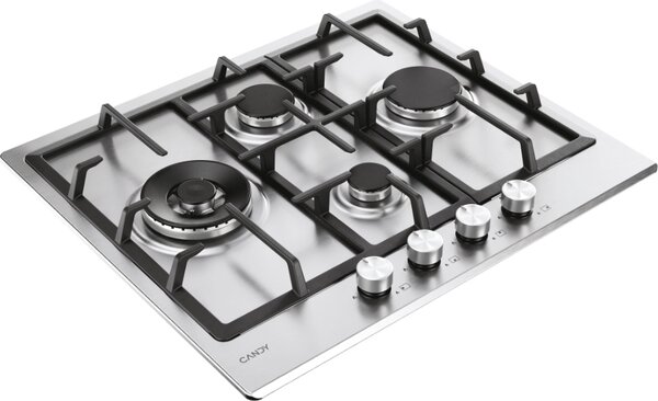 Candy Piano Cottura 4 Fuochi a Gas 60 cm colore Inox Moderna - CHG6D4WTX