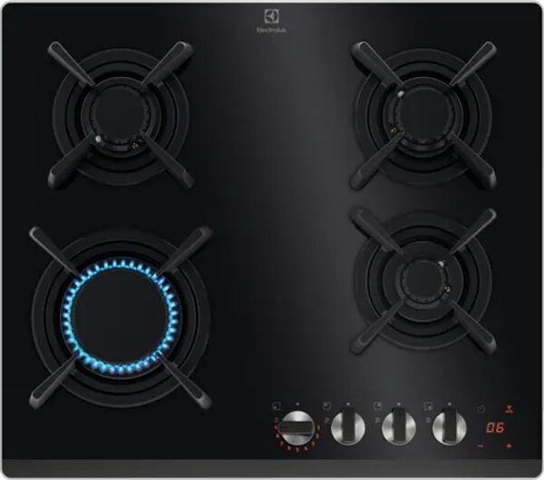 Electrolux Piano Cottura 4 Fuochi a Gas 60 cm in Cristallo Temperato colore Nero - KGG643753K