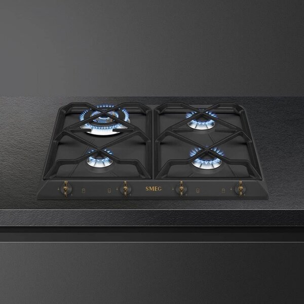 Smeg Piano Cottura 4 Fuochi a Gas 70 cm 1 Bruciatore Tripla Corona colore Nero - SRV864AOGH