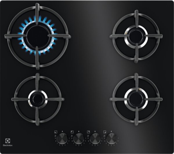 Electrolux Piano Cottura 4 Fuochi a Gas 60 cm Superficie in Vetro colore Nero - EGG64272K