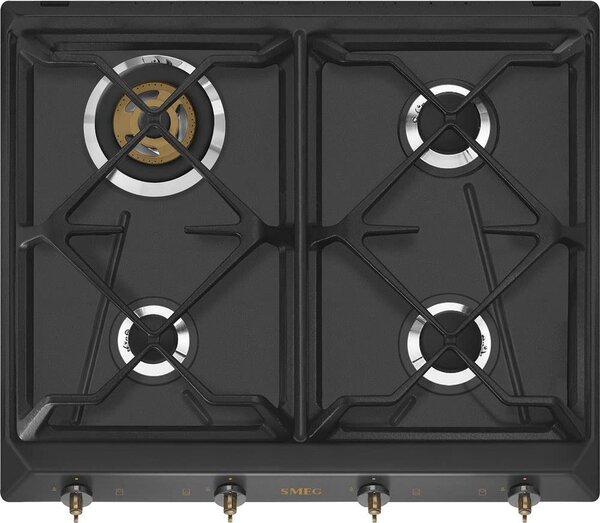 Smeg Piano Cottura 4 Fuochi a Gas 70 cm 1 Bruciatore Tripla Corona colore Nero - SRV864AOGH