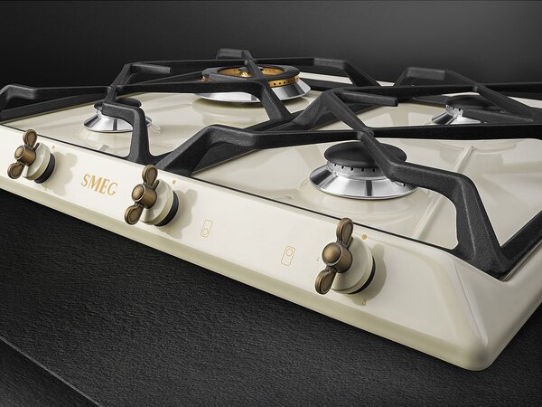 Smeg Piano Cottura 4 Fuochi a Gas da Incasso 60 cm Griglie in Ghisa colore Panna - SRV864POGH