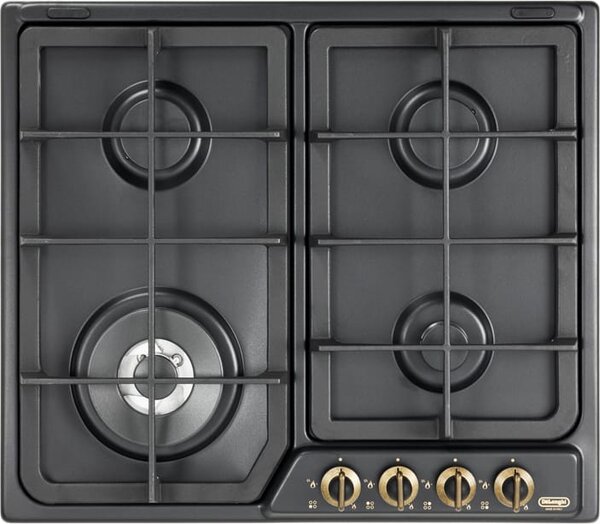 De Longhi Piano Cottura 4 Fuochi a Gas da Incasso 60 cm Griglie in Ghisa colore Antracite - ANF 46 PRO Linea Country