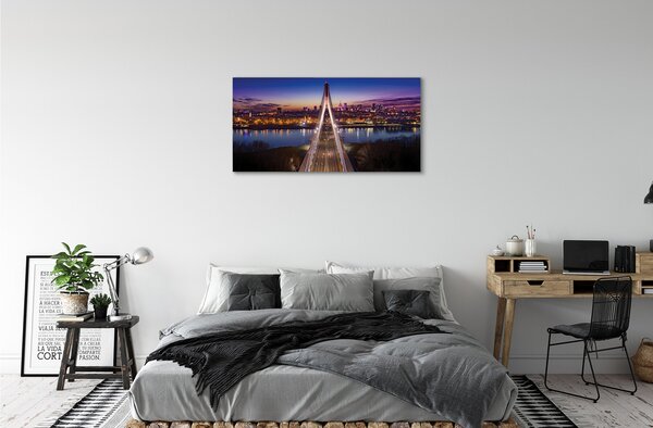 Quadro su tela Panorama di Warsaw Bridge River 100x50 cm